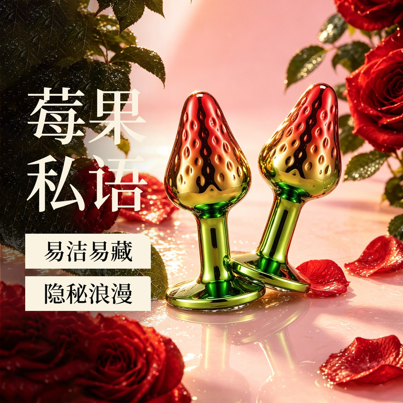 Strawberry gradient anal plug, textured anal sex toy, anal SM stimulation, flirting and masturbation