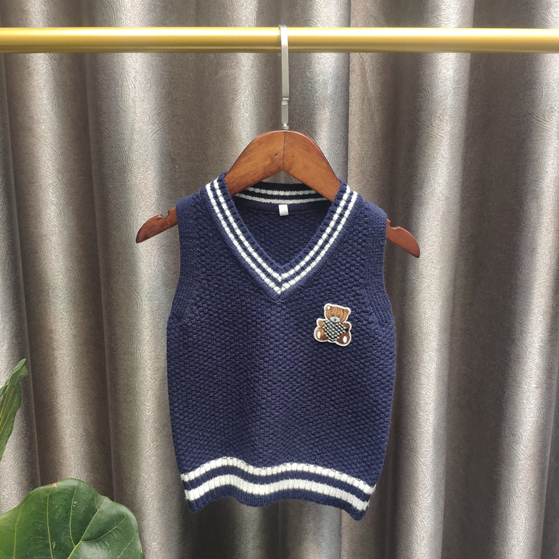 Entrega de una pieza [Jin Yong] Chaleco de punto con cuello en V para niños otoño femenino Estilo universitario Chaleco de suéter de niños y niñas moda