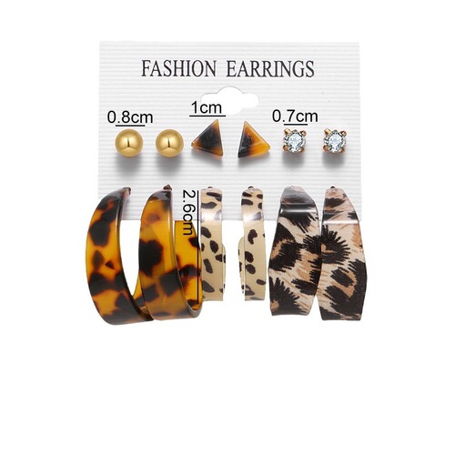 Cross-border new retro C-shaped earring set 6 pairs of creative personality oil-dropping leopard print earrings love butterfly earrings