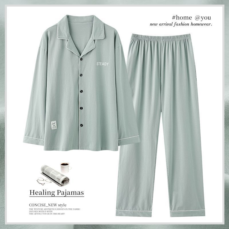 Pijamas de algodón para hombres primavera y otoño de alta calidad con solapa de manga larga, ropa de hogar para hombres de otoño y invierno se puede usar fuera