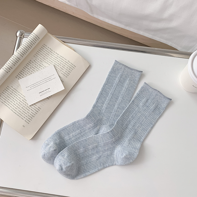 Calcetines Calcetines de verano para mujer Calcetines de algodón de color sólido Calcetines de confinamiento enrollados finos de primavera y verano Calcetines de pila para mujer Calcetines Zhuji