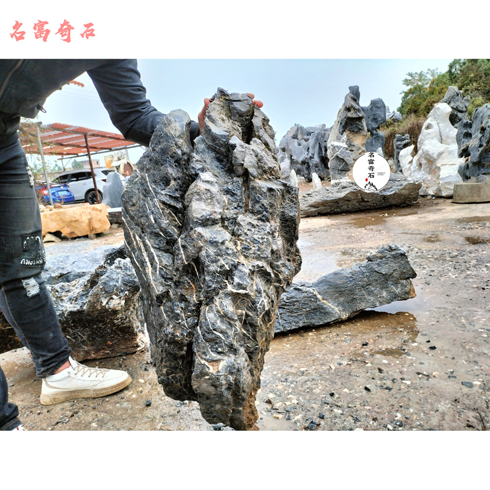 条石图片 英石条石厂家 盆栽小条石附树景石出售 广东名富石场