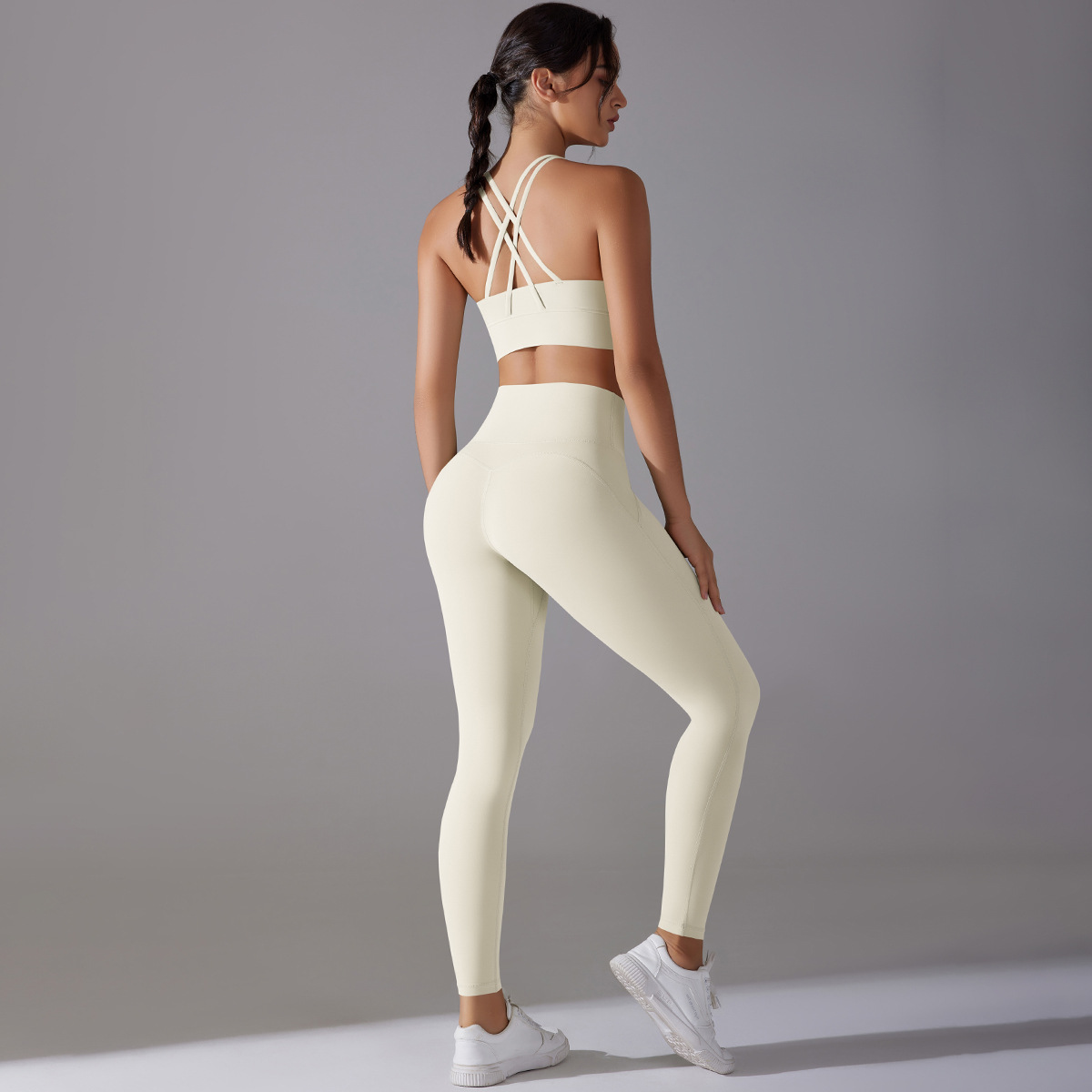 Nueva ropa interior antibacteriana sin desgaste, ropa interior deportiva cruzada, ropa interior de fitness larga, ropa de yoga, dos piezas
