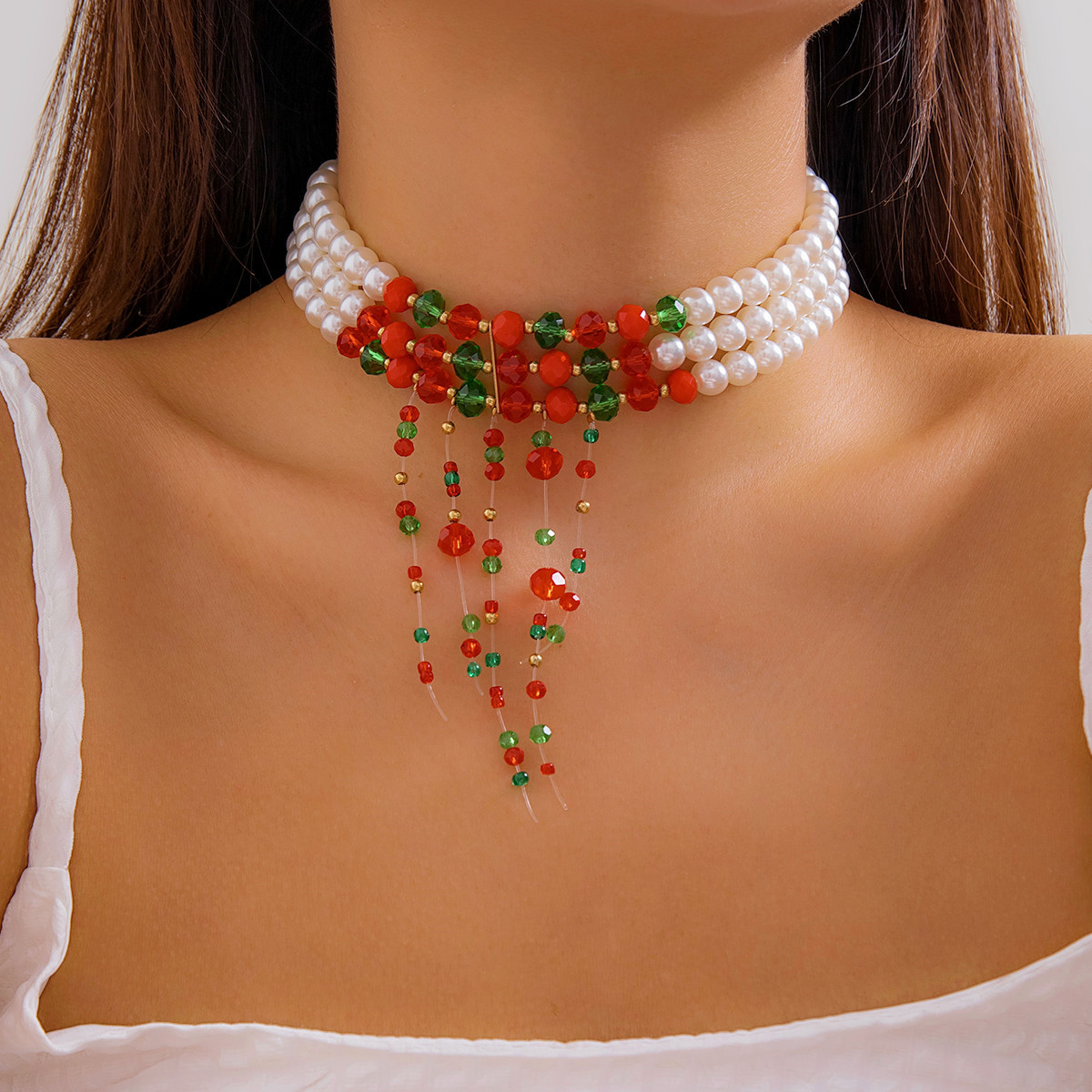 Collana con colletto con frange, dolce e fresco, stile gotico, con goccia di sangue, personalità di Halloween, girocollo con perline_voghion.com