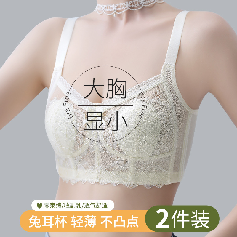 Ropa interior grande pecho pequeño verano Delgado Orejas de conejo Sujetador push up inalámbrico sujetador de mama estilo francés ropa interior para mujeres