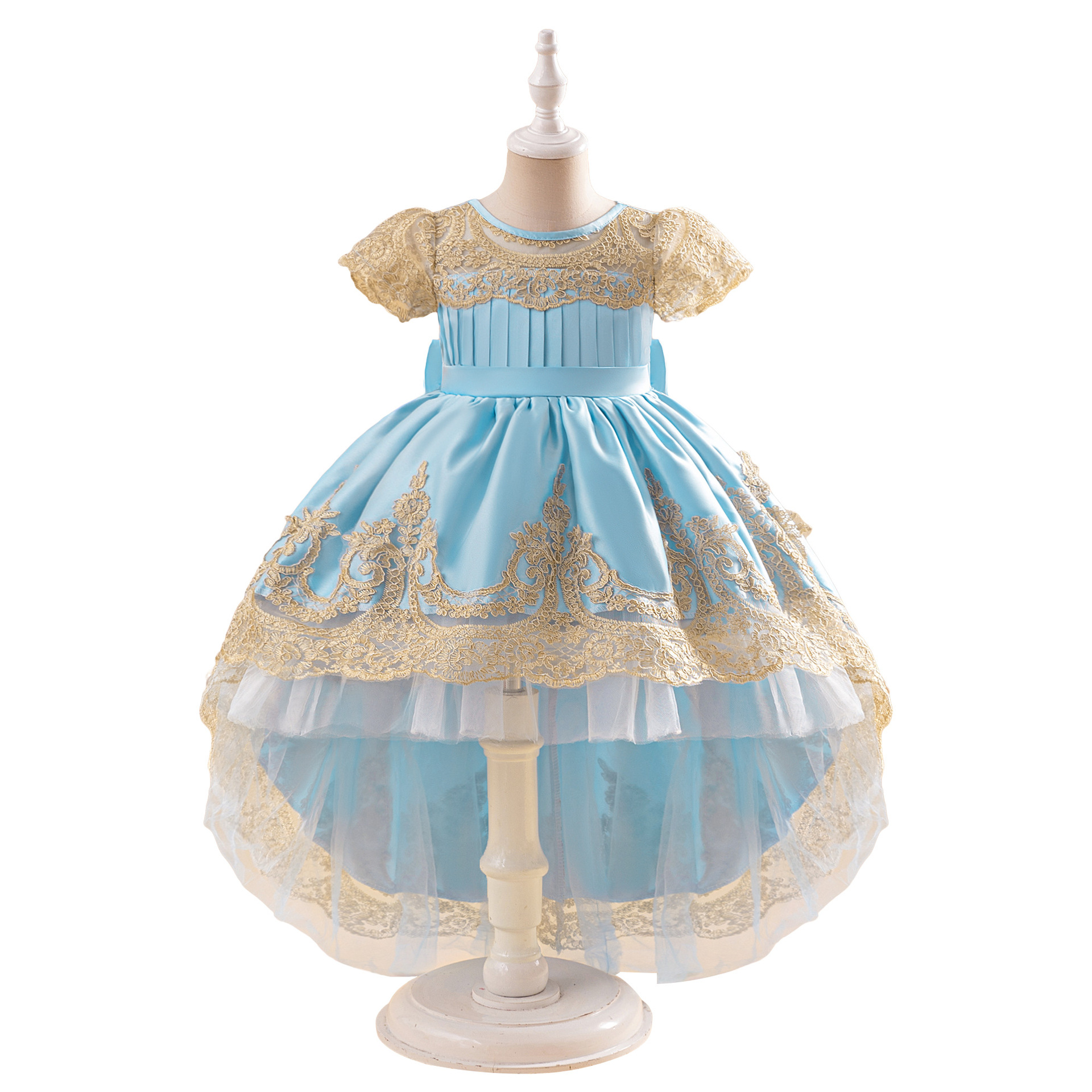 vestido de niña vestido de princesa bordado burbuja manga arco de cola vestido de fiesta de cumpleaños vestido de princesa de comercio exterior