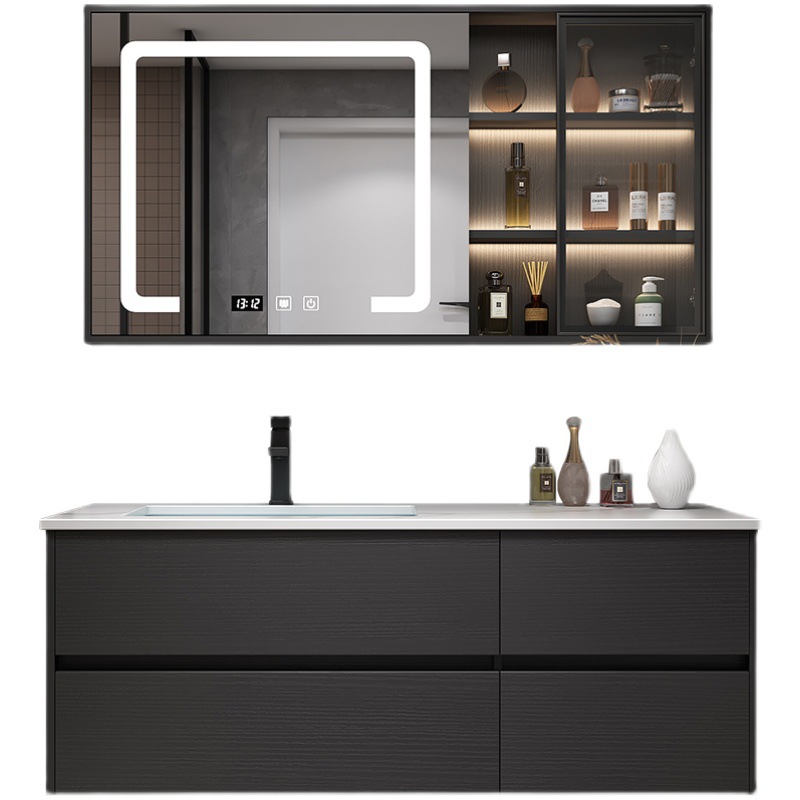 Moderno simple luz de lujo Rock Placa de baño gabinete de combinación inteligente espejo de baño de madera maciza mueble de baño lavabo de baño
