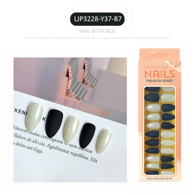 Uñas postizas iridiscentes, puntas de uñas de longitud media, uñas postizas largas en caja, puntas de uñas postizas electrochapadas.
