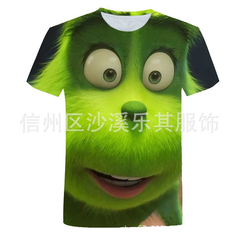 2024 Deportes de ocio europeos y americanos Cuello redondo Monster de pelo verde Camiseta corta Impresión digital 3D a la imagen Z Pareja adolescente T