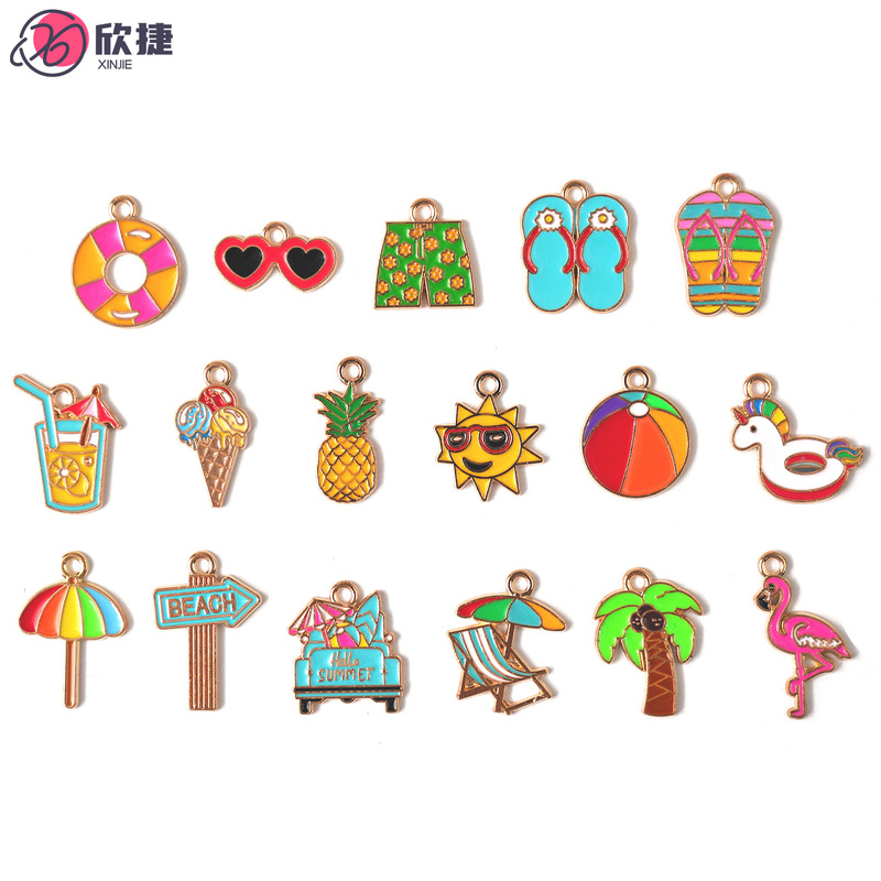 Summer Beach Series Swim Trunks Volleyball Sun Umbrella Alloy Pendant DIY Jewelry Accessories Cross-Border Keychain Pendant