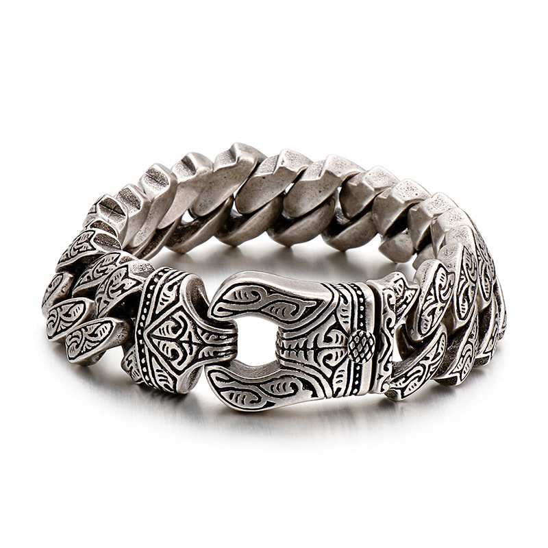 Xiang Xu's New Bold Retro Pattern Bracelet for Trendy Men, Punk Rock Hip-Hop Wide Thick European and American Style Cross-Border Jewelry Xiang Xu's New Bold Retro Pattern Bracelet for Trendy Men, Punk Rock Hip-Hop Wide Thick European and American Style Cross-Border Jewelry