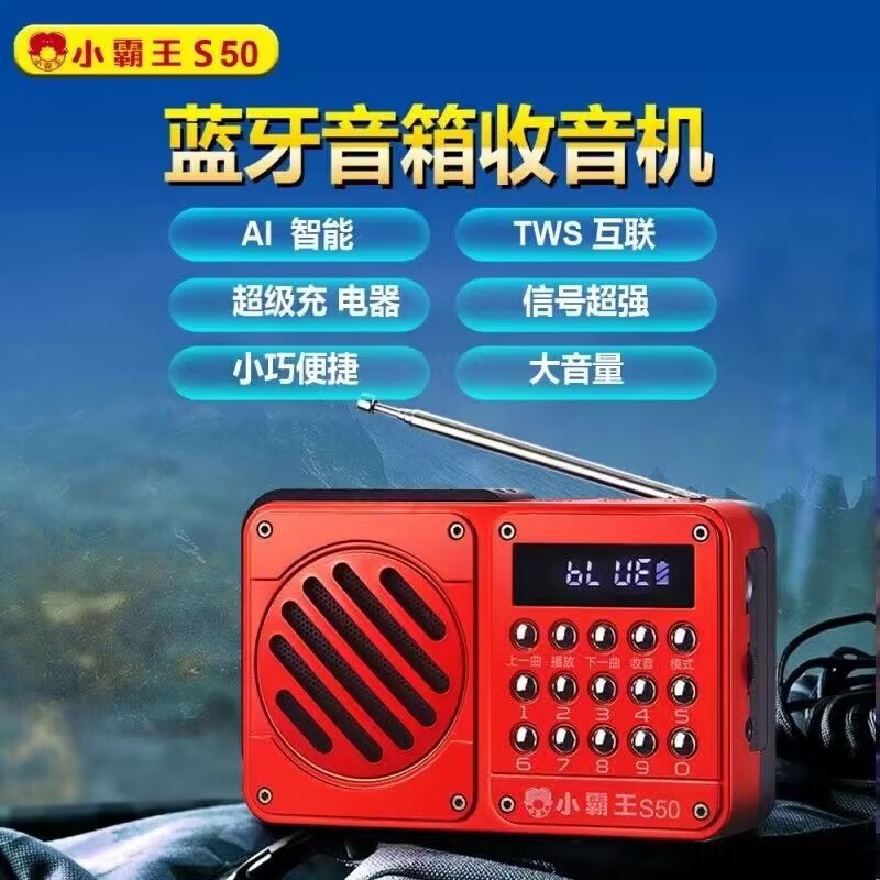 Little Overlord S50 Wireless Bluetooth Card U Disk FM Radio for the Elderly Portable Digital Songs Speaker Listening to Books and Singing Machine