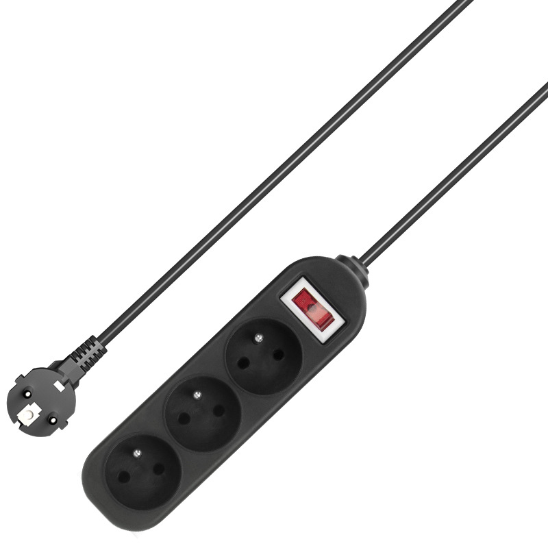 跨境专供法式插板排插接线板多功能带线3米3位拖线板法国插座