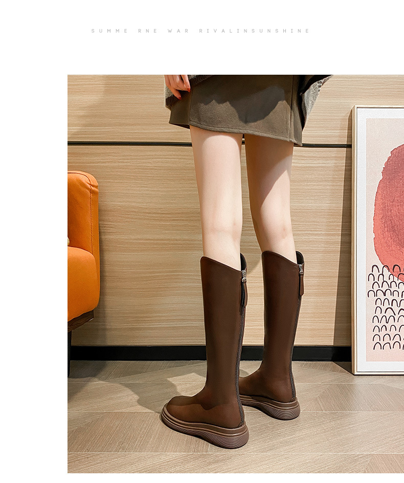Brown Leather Women's Ankle Boots With V-cut And Thick Sole_voghion.com