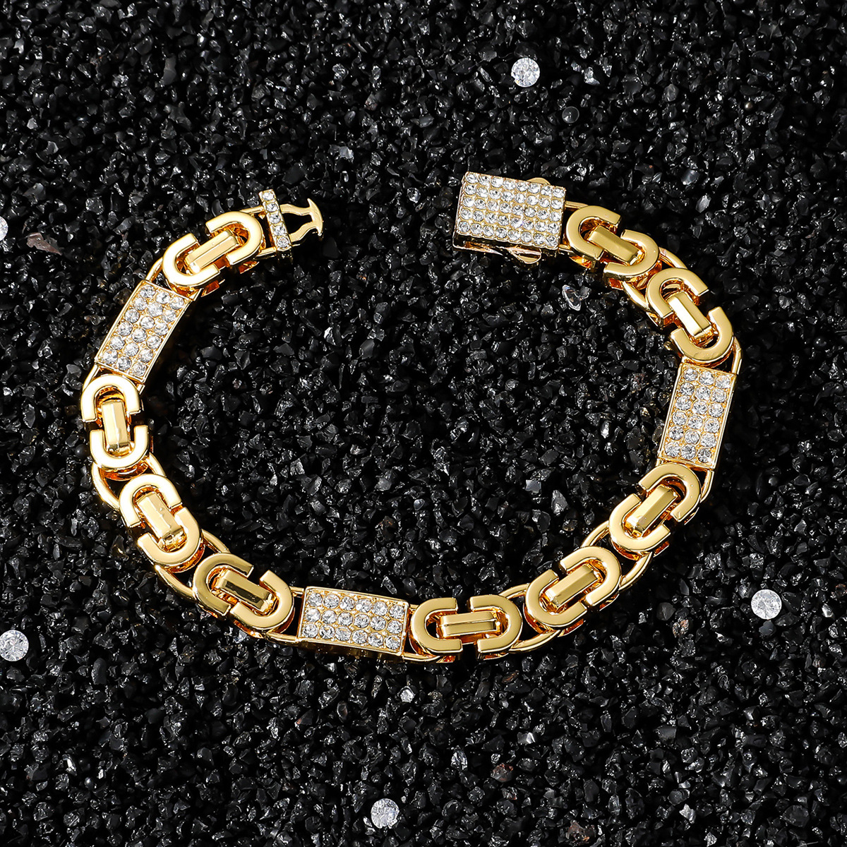 Cuban Link Chain Curb Chain Chain Type 1 Piece Quantity Hip-Hop Geometric Zinc Alloy Inlay Rhinestones Men's Bracelets Men Hip Hop Bracelets