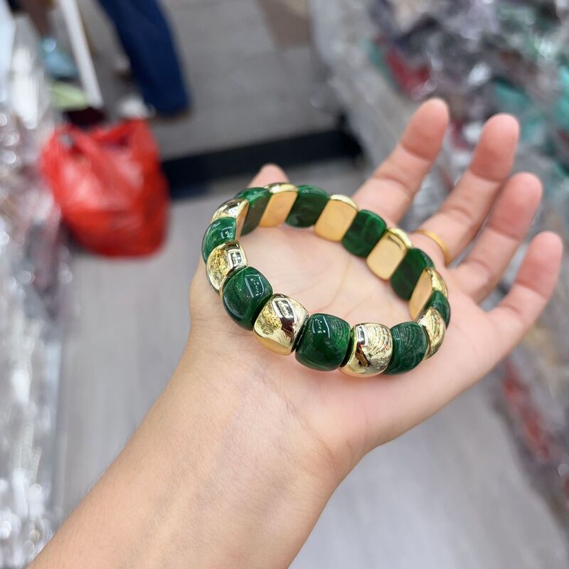 ヨーロッパとアメリカのファッショナブルなアクリルブレスレットゴールドスプライシングエルボブレスレット湾曲した竹チューブマルチカラーレトロブルーミングブレスレット女性用|undefined