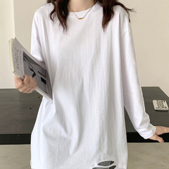 白色长袖T恤女打底衫女宽松大码内搭2025春秋季中长款洋气