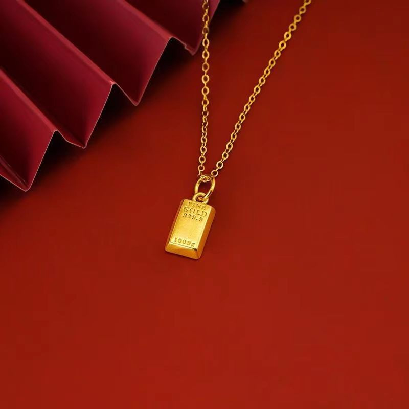 Necklace Women's Rich Small Gold Brick Sand Gold Pendant Necklace Light Luxury Niche Jewelry Women's High-end Clavicle Chain Jewelry