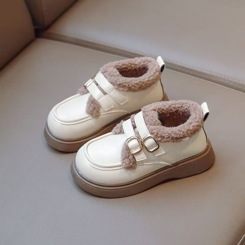 Zapatos de cuero de lana para niñas gruesas calentadas zapatos de algodón de invierno 2025 nuevos zapatos de invierno para niñas zapatos de princesa de moda para niños