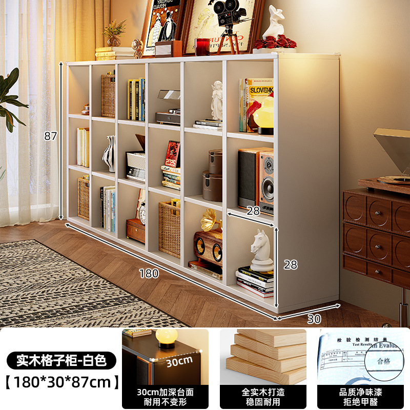 Estante de rejilla de madera maciza Estante de piso Estante de piso Sala de estar Almacenamiento simple Estante de exhibición Combinación libre Estantería corta