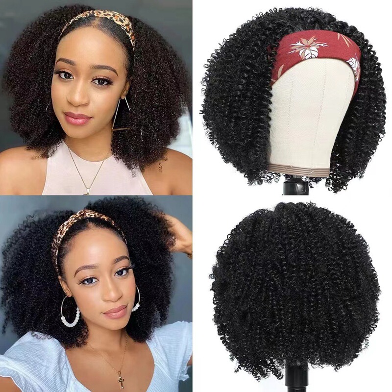 Turban Wig for Women European and American Small Curly Turban Hairband Wig Headgear Black Short Curly Hair Manufacturer Ready Stock Wholesale