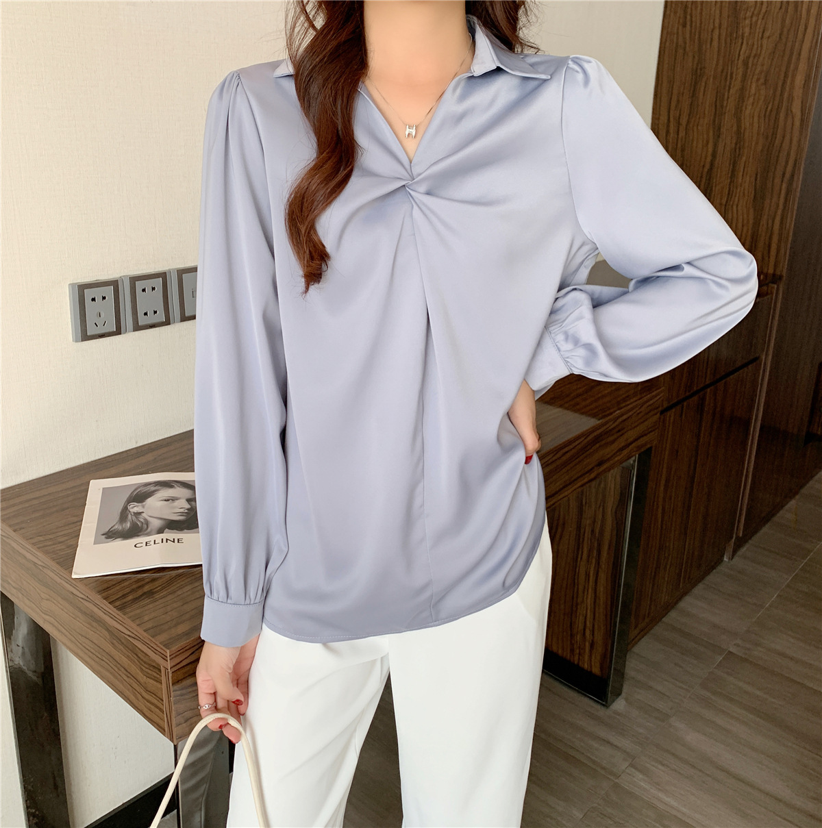 silk satin long-sleeved shirt Nihaostyles wholesale clothing vendor NSFYF76632