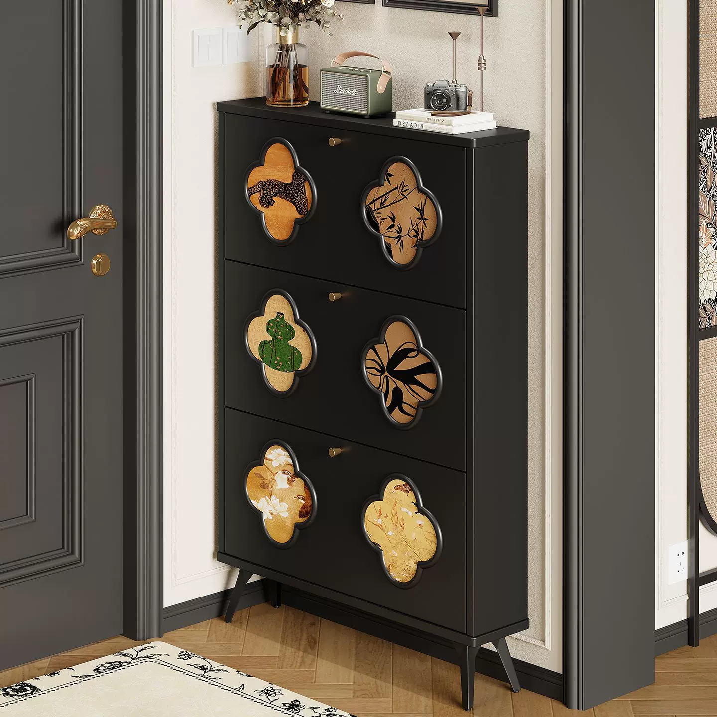 美式复古翻斗鞋柜靠墙超薄家用玄关柜门口大容量收纳入户收纳鞋架