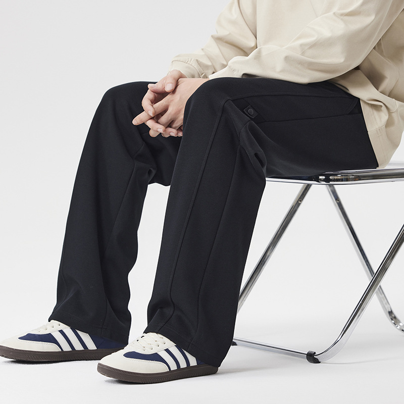 2025 otoño, invierno, otoño nuevo calentamiento deportivo, pantalones casuales rectos, pantalones de punto de moda holgados, pantalones negros