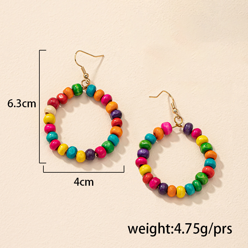 بوهو الملونة جولة خرزة هندسية دائرة ترصيع الأذن المرأة مجوهرات الأذن الخشبية display picture 1