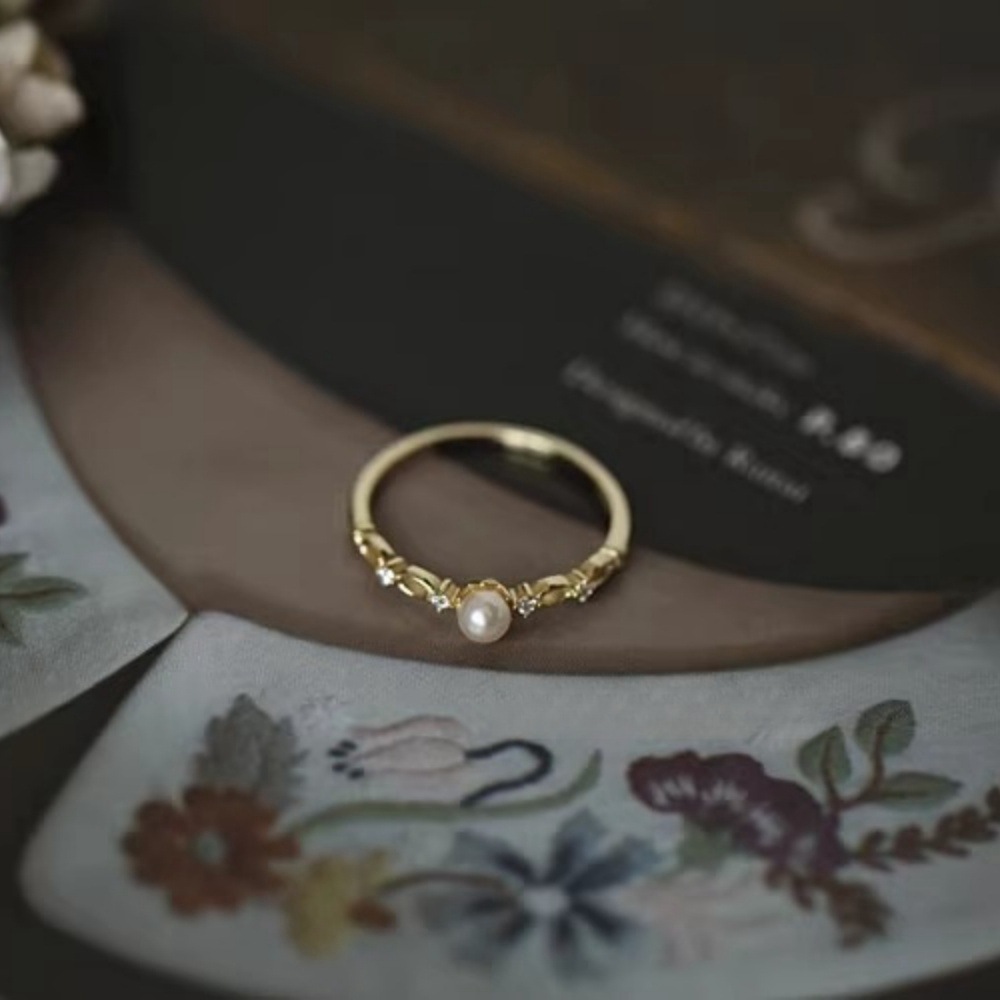 French Retro French Style Pearl Carved Zircon For Women, Vintage Niche Light Luxury High-end Artistic Adjustable Ring_voghion.com