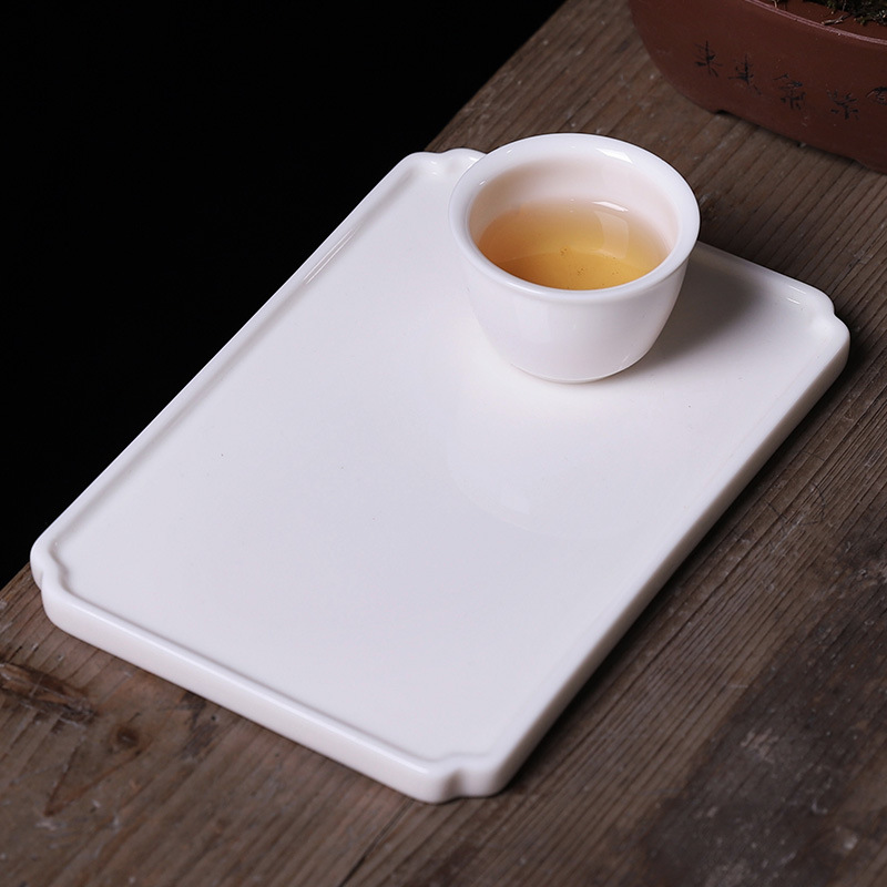 德化白瓷干泡台陶瓷茶盘托盘长方形家用客厅小号简约禅意中式纯白
