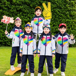 幼儿园园服春秋校服冬季冲锋衣三件套小学生班服春夏季彩色墨水画