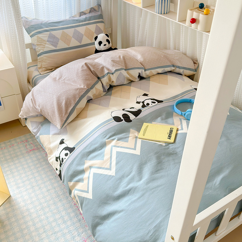 Ropa de cama de tres piezas para dormitorio de estudiantes de algodón puro 100 funda de edredón de sábana individual para dormir desnuda