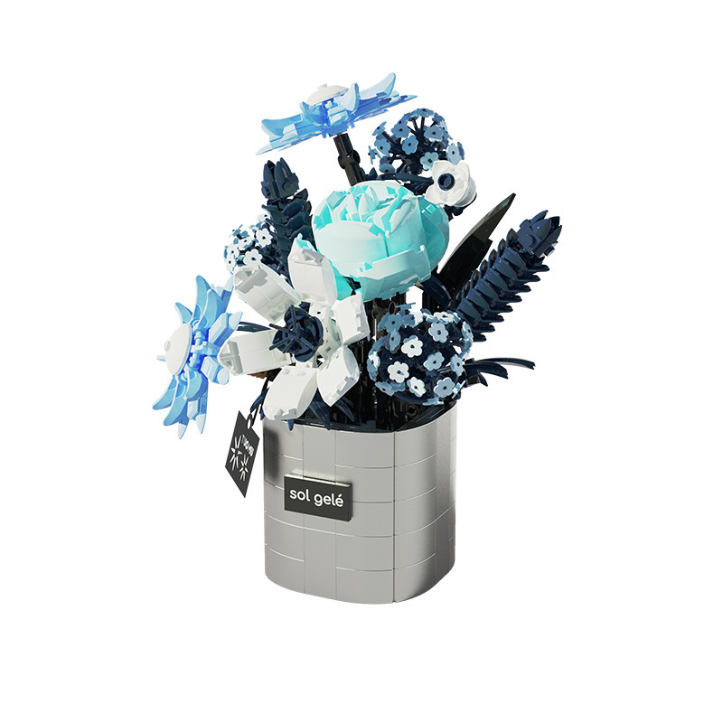 T6003-05 orquídea de bloques de construcción rosa en maceta ornamentos de carne ensamblaje juguetes para niños regalos para niñas