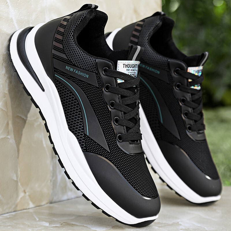 Men's Shoes Spring Sneakers Men's 2025 New Leather Waterproof Non-Slip Black Casual Shoes Men's Running Dad Shoes