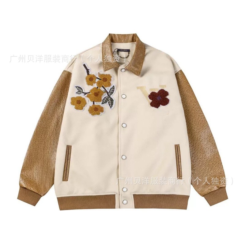 跨境外贸高品质2025驴家皮革毛巾绣万针刺绣棒球服外套夹克男女款|undefined
