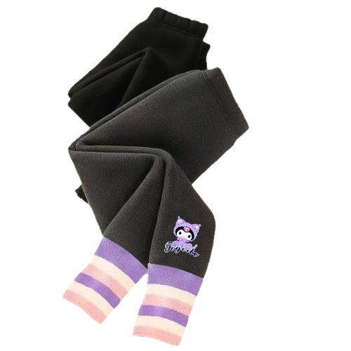Children's Fleece Leggings for Autumn/Winter Korean Style Cartoon Outwear No Slip Cotton Pants for Girls Set-in-Sleeve Warmth Leggings Wholesale