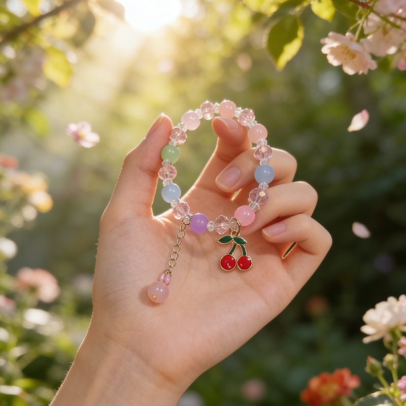 KT19 체리 혼합 색상 2색 유리 팔찌