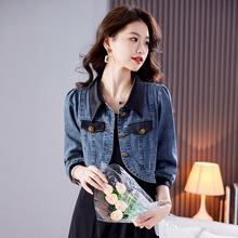 2025年秋季新款气质时尚简约大方撞色翻领短款牛仔外套