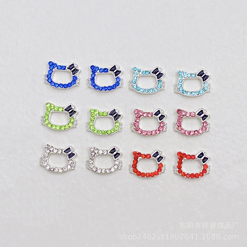 Cross-border Nail Art Accessories Japanese-style Hello Kitty Alloy Full Diamond Hollow Cute Kitty Cat DIY Nail Diamond Ornaments