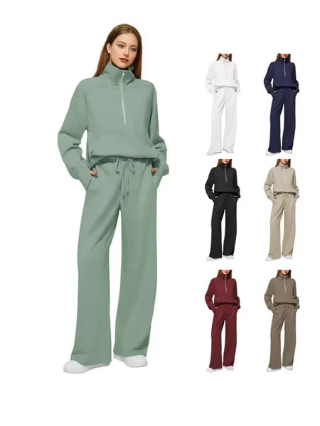 2026 Spring and Autumn New Women's Clothing Amazon European and American Casual Two-Piece Set Stand Collar Zipper Sports Casual Sweatshirt Set