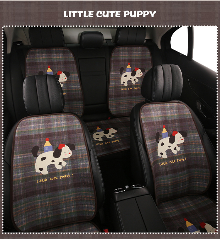 Blue and Gray Crayon Dog Car Seat Cushion, Suitable for All Seasons, Breathable and Non-Slip in Summer, Cartoon Cute Seven-Piece Set