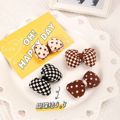 Fabric checkerboard filled with cotton polka dot bow brooch three-dimensional bow tie diy handmade hair accessories materials shoes and socks accessories
