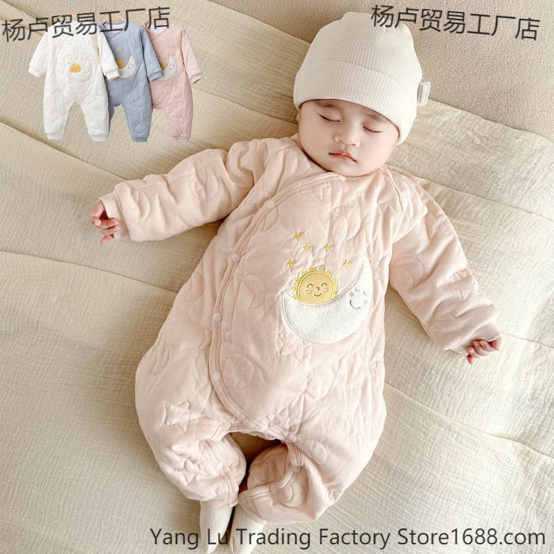 Autumn and Winter Baby Jumpsuit, Baby Belly Protection Cotton Coat, Baby Warm Confinement Clothing, Baby Quilted Thickeneded Robe