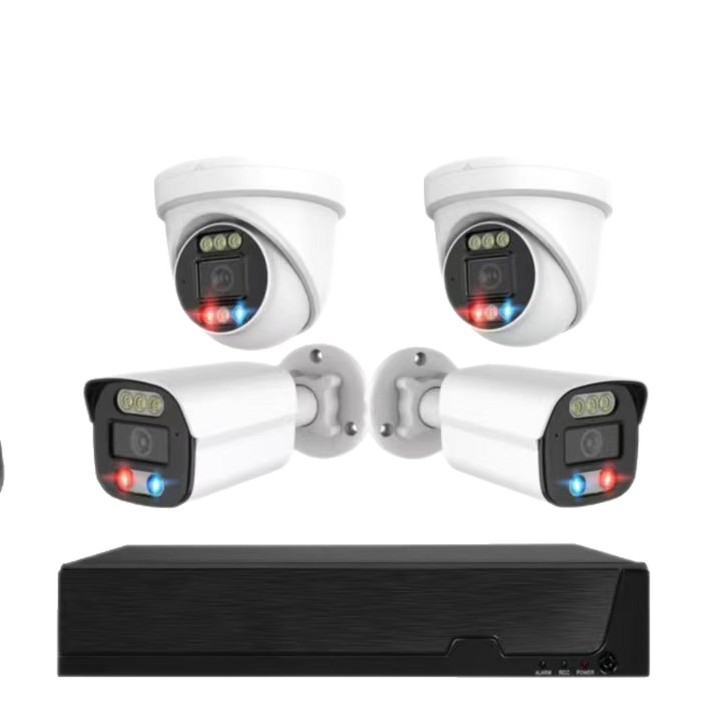 跨境新品带红蓝报警双光摄像人脸识别AI POE4路8路16路录像机套装