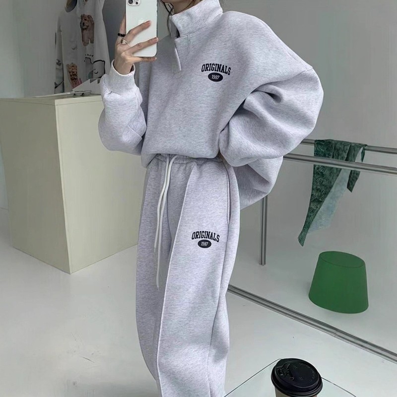 卫衣卫裤套装女2025年秋冬新款加绒炸街时尚休闲跑步运动服两件套|undefined