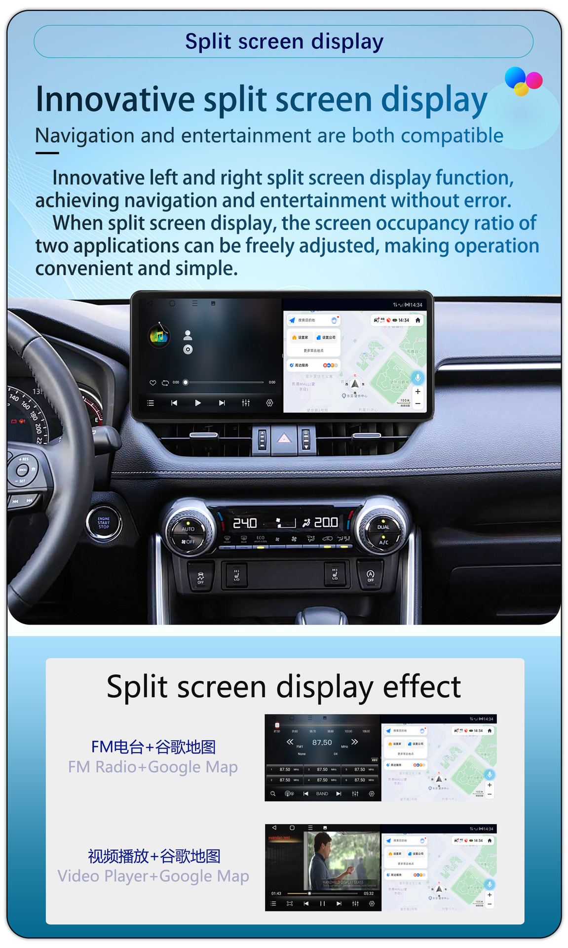 Suitable for 12.3-Inch 20-22 Model Toyota Rav4 Android Large-Screen Carplay Navigation 360 Panoramic All-In-One Machine
