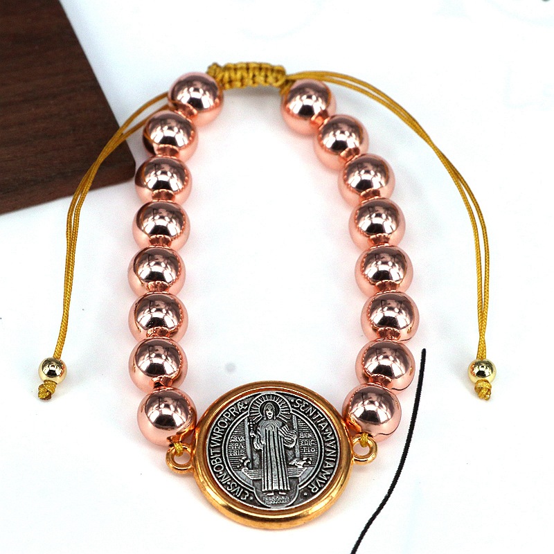 Copper Material Wholesale Jewelry Casual Vintage Style Religion Human Saint Benedict Copper Gold Plated Beaded Bracelets