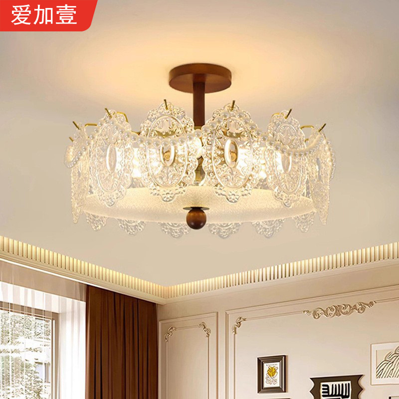 Medieval Style Lamps, Bedroom Lamps, Glass Pearl Retro American Light Luxury Crystal Lamps, 2026 New French Style Ceiling Lamps