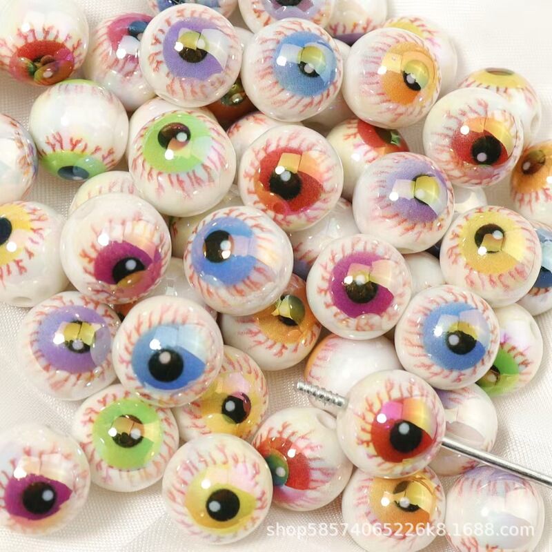 16mm Round Beads with Uv Coating, Halloween Series, Colorful Horror Eyeball Beads, DIY Beaded Phone Chain, Beaded Pen 16mm Round Beads with Uv Coating, Halloween Series, Colorful Horror Eyeball Beads, DIY Beaded Phone Chain, Beaded Pen